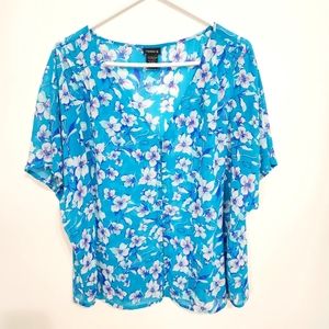 Torrid | Semi Sheer Floral Button Down Top Blue Size 0